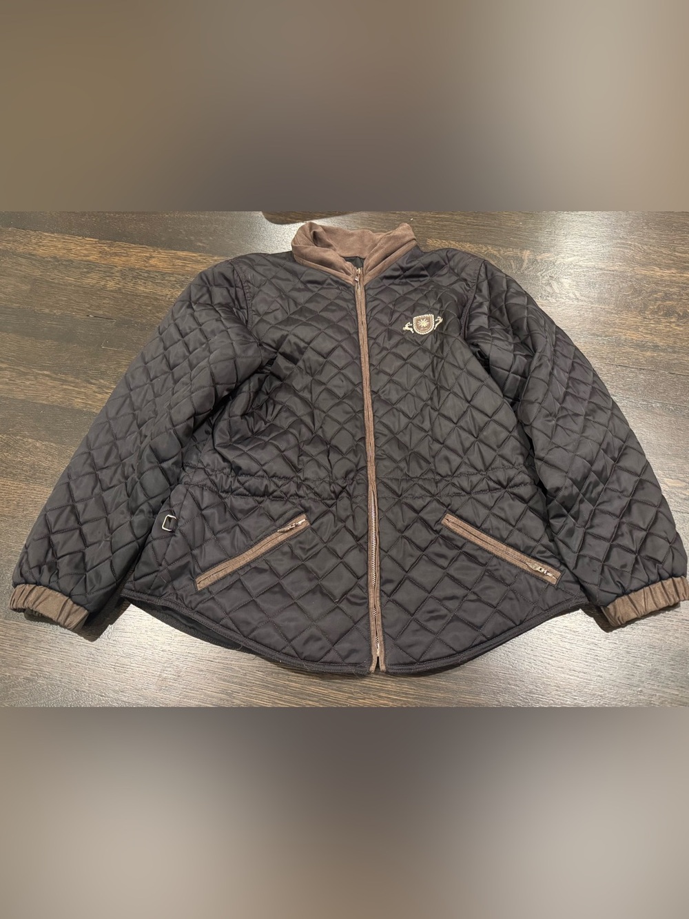 M. Miller Luxury Diamond Quilted Ski Jacket Black with Faux Suede Contrast Trim